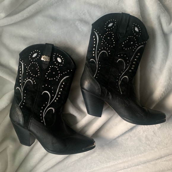 DINGO Silver Dollar Rhinestone Embellished Leather Western Boots Size 7.5 Black - Picture 4 of 7
